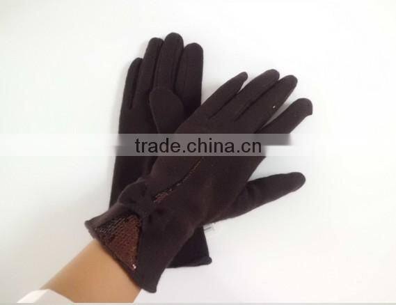 Ladies sequins wool fleece lined gloves with a butterfly