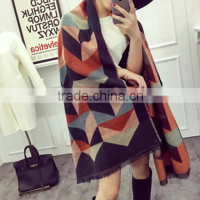 New Winter Warm Geometry Pattern Fashion Ladies Pashmina Shawl Wool Scarf