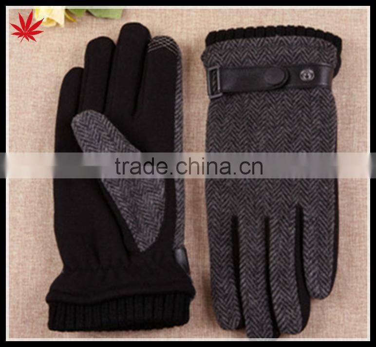 man's wholesale mirco velvet and fabric touch screengloves with leather button