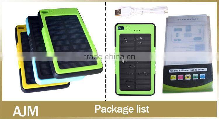5000Mah waterproof solar charger for mobile phone