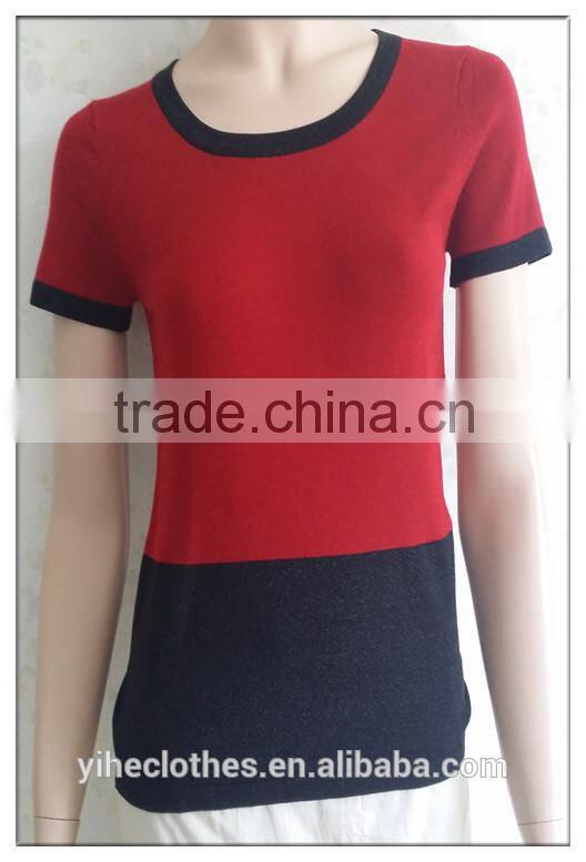 Simple short sleeve knitting wear round neck sweatershirt for women