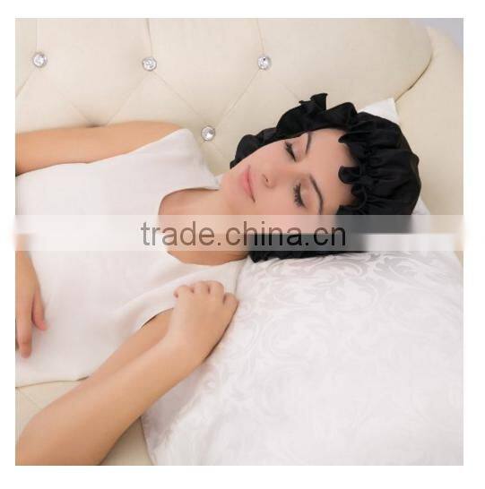 amazon over size double layer black satin+eva shower cap