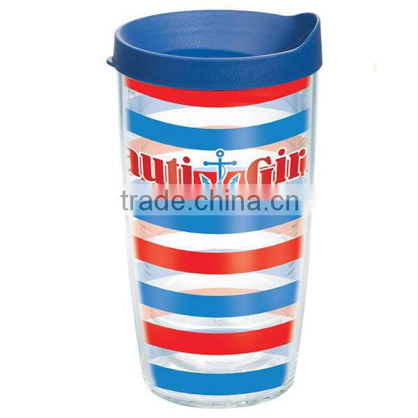 450ml/16oz BPA free plastic double wall tumbler with PVC sheet insert