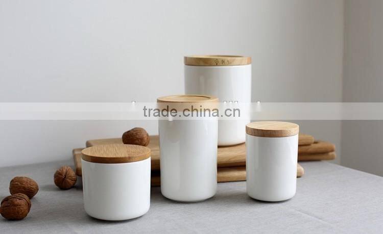 ceramic candle jar with wooden lid