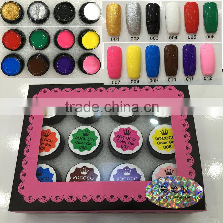 2015 fashion versatile uv gel nail polish 12 color soak off painting gel carving nail crystal powder