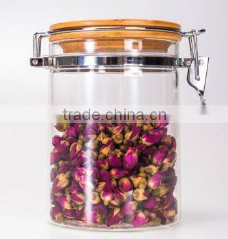 clamp and clear glass jar with lid