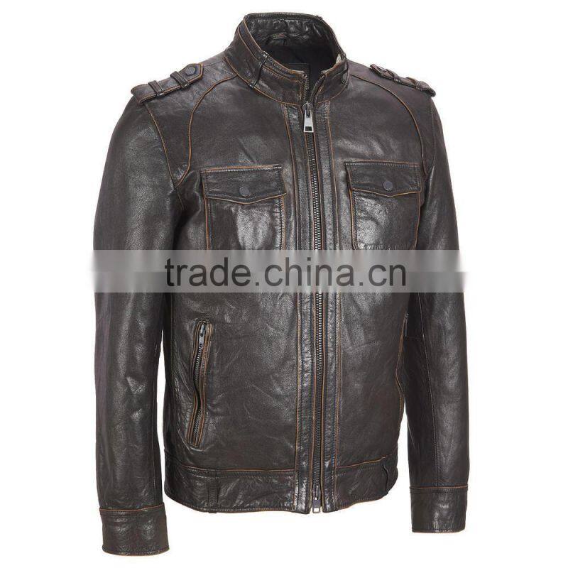 Men Studded Black Leather jacket with Belt
