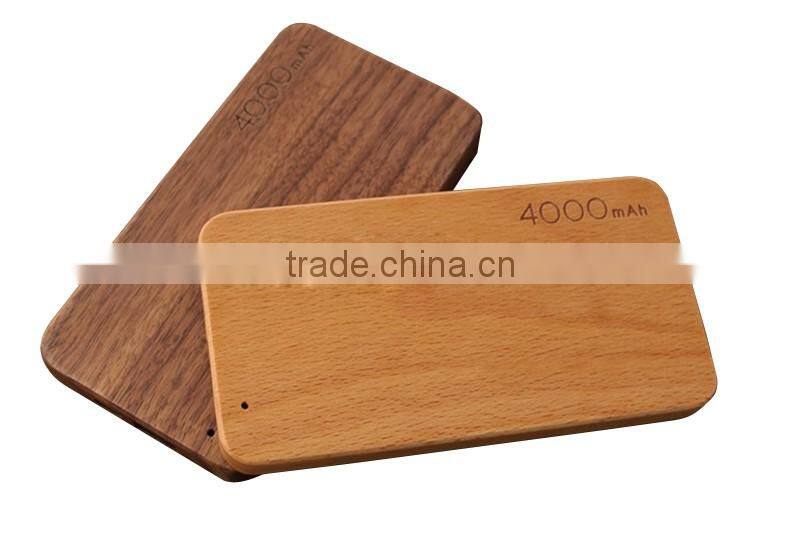 Newest products shell customized design logo 4000mah portable charger wooden power bank