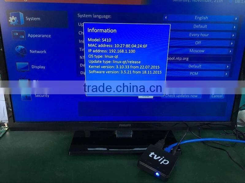 Dual system of TVIP S410, support 4Gb Flash drive Linux or Android IPTV Set Top Box with Arabic channels