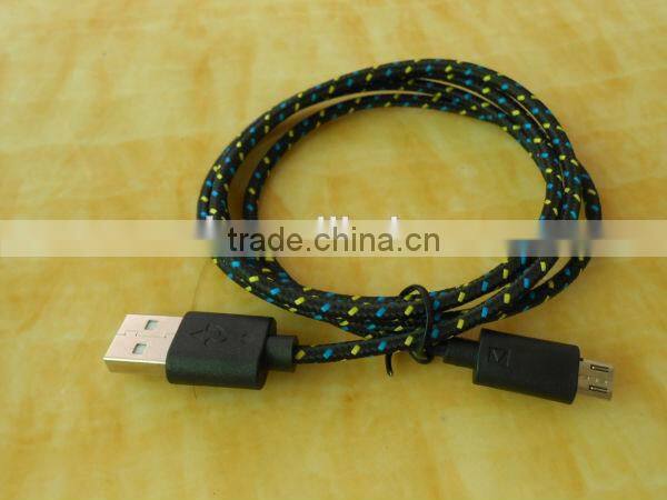 2014 wholesale colorful fabric braided usb data cable