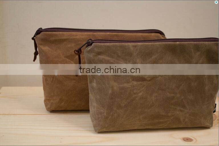 High quality and personalized waxed canvas unisex zippered pouch , waterproof pouch for swimming , fabric zipper pouches
