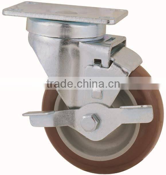 22 Series Double Ball Raceway Structure Top Plate Swivel PU industrial caster with Side Brake