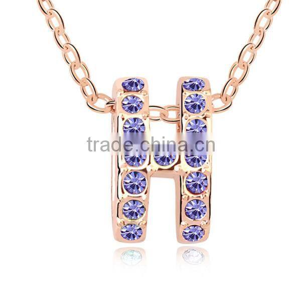 gold letter pendant alphabet crystal necklace, letter h necklace