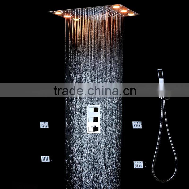 led rain shower head square shower massage jets remote color changing bath accessories stainless steel rainfall head shower