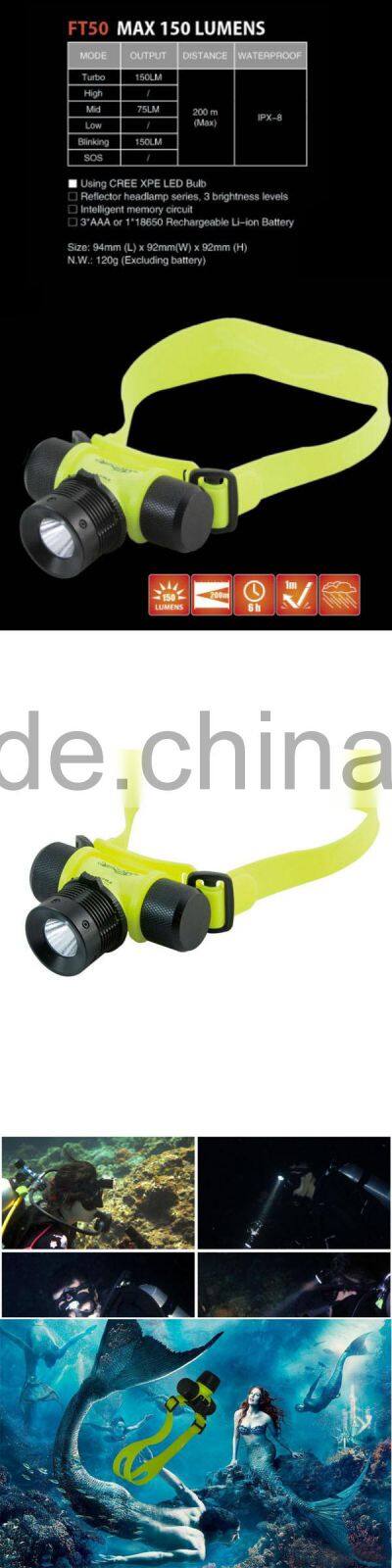 POPPAS FT50 IPX8 Waterproof Submersible Diving Lamp Headlamp For Underwater Lightin