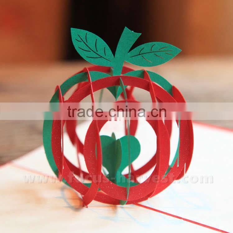 Handmade card Blessed Christmas apple card Santa Fesitival Decorations 3D Hollow Kirigami Apple Style Pop Up Postal Cards