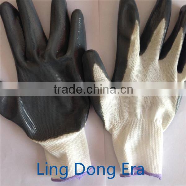 10 gauges nylon knitted working glove with black nitrile coated