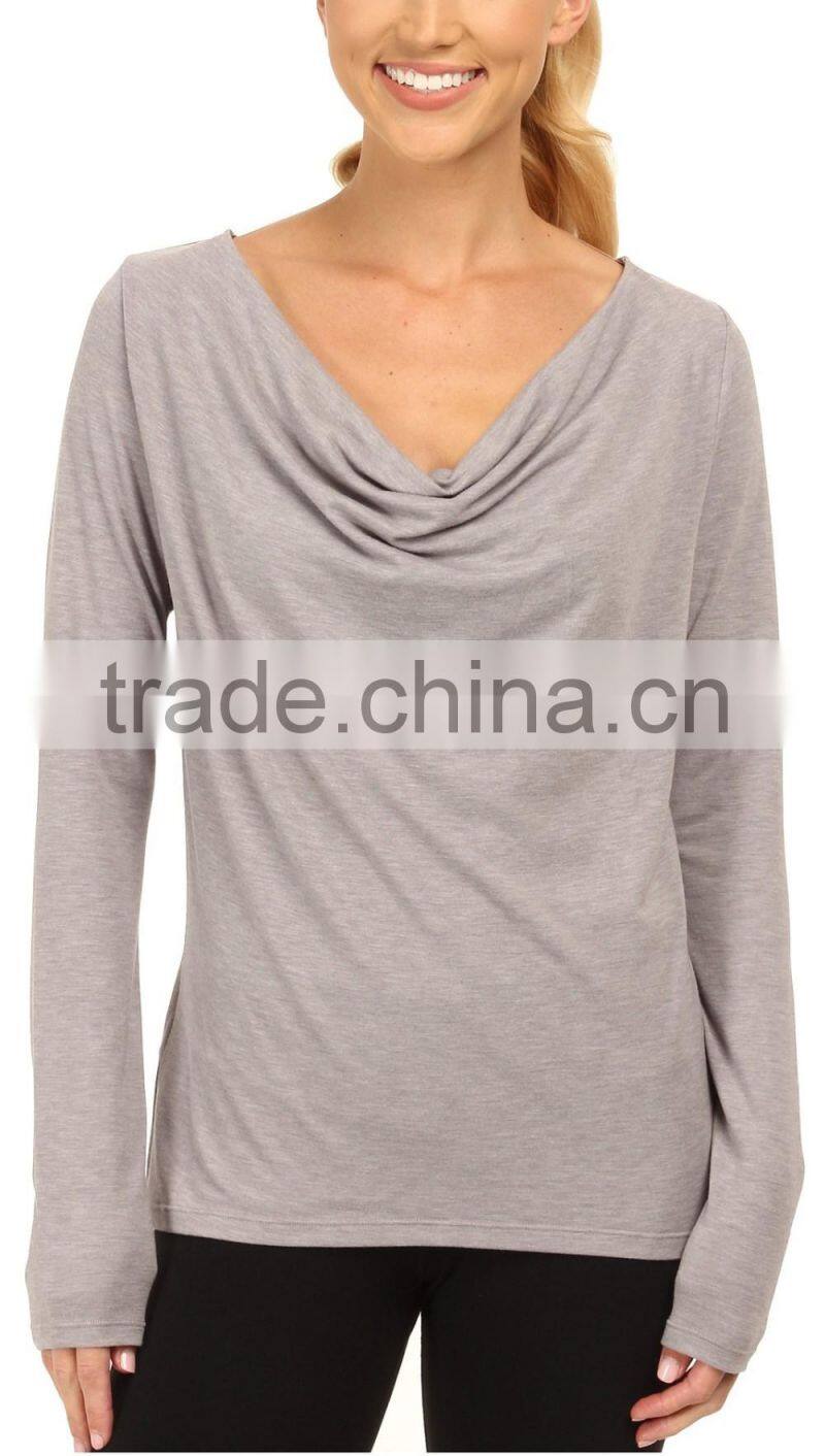 Ramax Custom Women Plain Cowl Neck Long Sleeve Yoga Fitness Tops