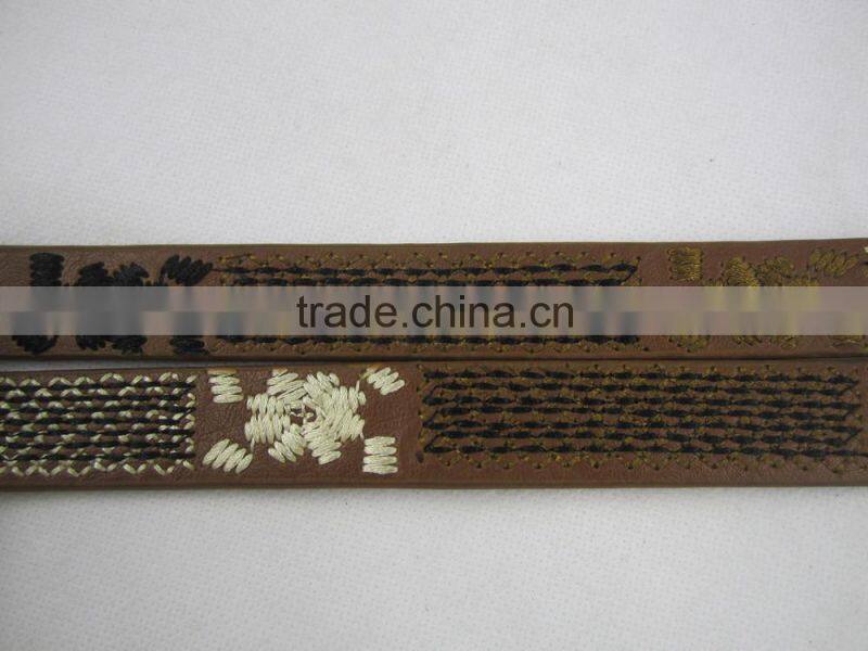 2.0 cm widthe brown high quanlity PU fashion embroidered belt for girls