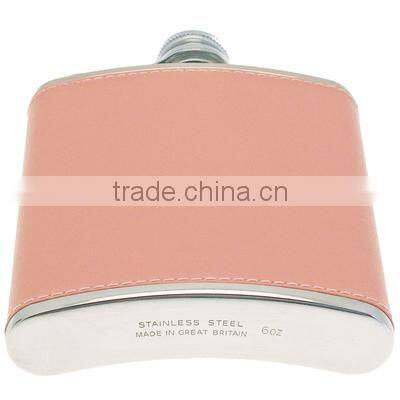 New fashion 6oz stainless steel hip flask with PU leather wrap