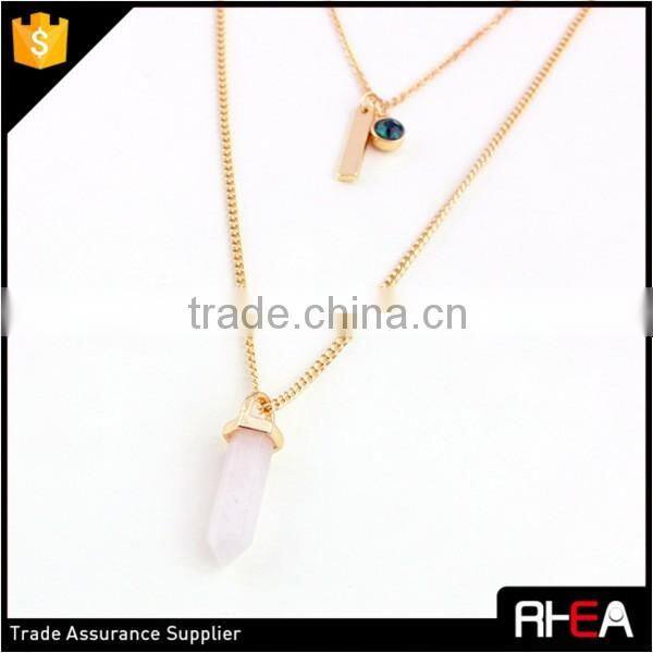 gold chain delicate 2 layered necklace,boho style quartz stone pendant necklace