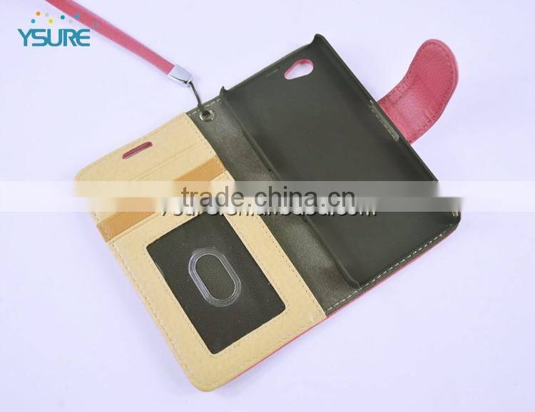 Pink Leather Flip Case for Sony L39h Mini with Wristlet