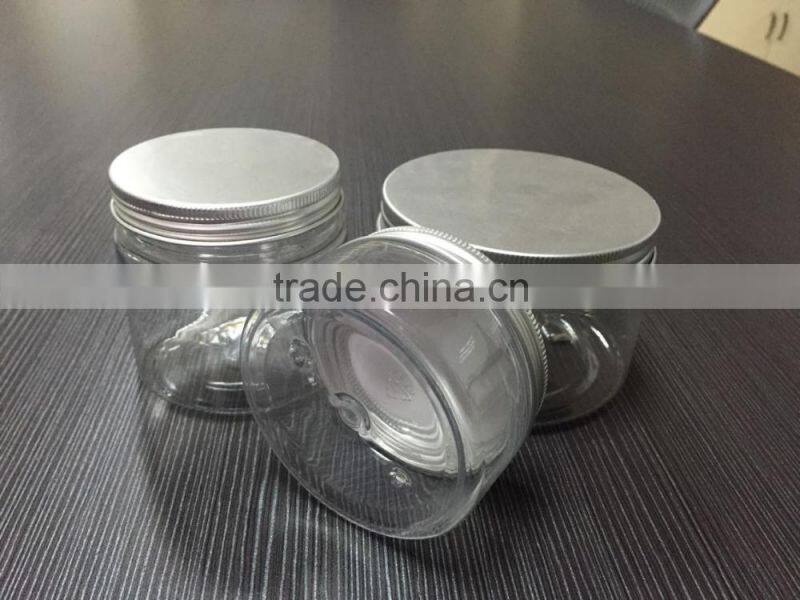 china 250g 300g 400g pet jars with aluminum lid clear pet jar