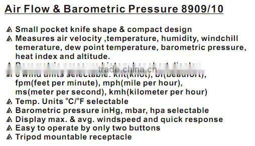 AZ8909 Air Velocity ,Temperature, Humidity, Dew Point Temperature Tester,8909 Air Flow& Barometric Pressure Tester