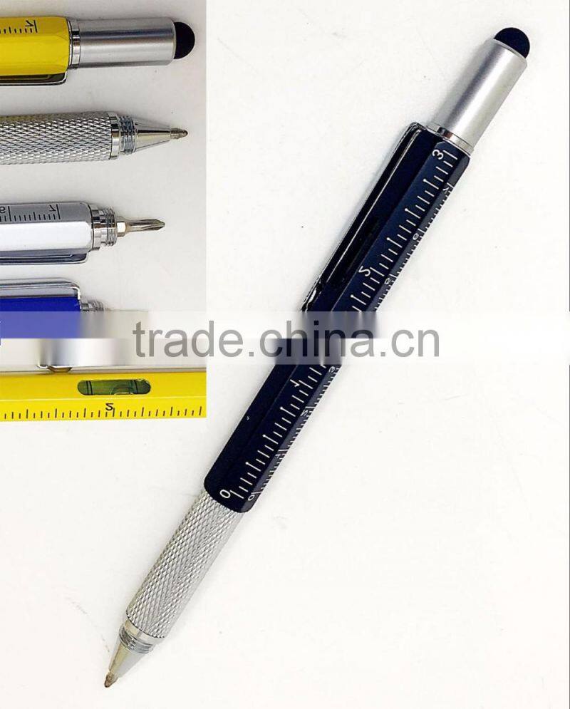 Multi-function Tool Ballpoint Pen Screwdriver Ruler Spirit Level with a top and scale metal penTouch Screen for Ipad Iphone