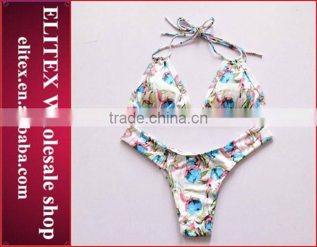 2017 Newest floral top dark orange bottom print sexy swimwear for mature women CK351
