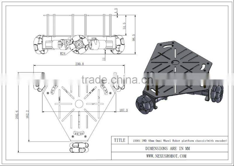 3WD 48mm Omni Wheel Robot Platform Chassis 15001S
