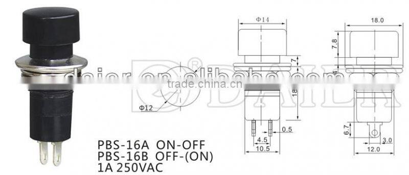 PBS-16B OFF-(ON) 12mm 2 PIN push button switch