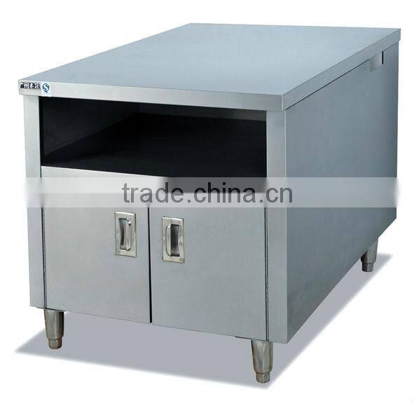 stainless steel kitchen work table with cabinet