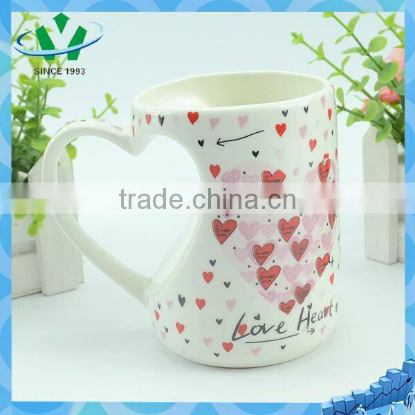 Wholesale ceramic coffee mug with heart-shaped handle