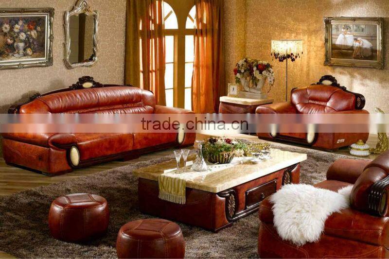 Southeast Asian Image Living Room Sofa Set, Genuine Leather Sofa, Luxuriou Living Room Furniture Set