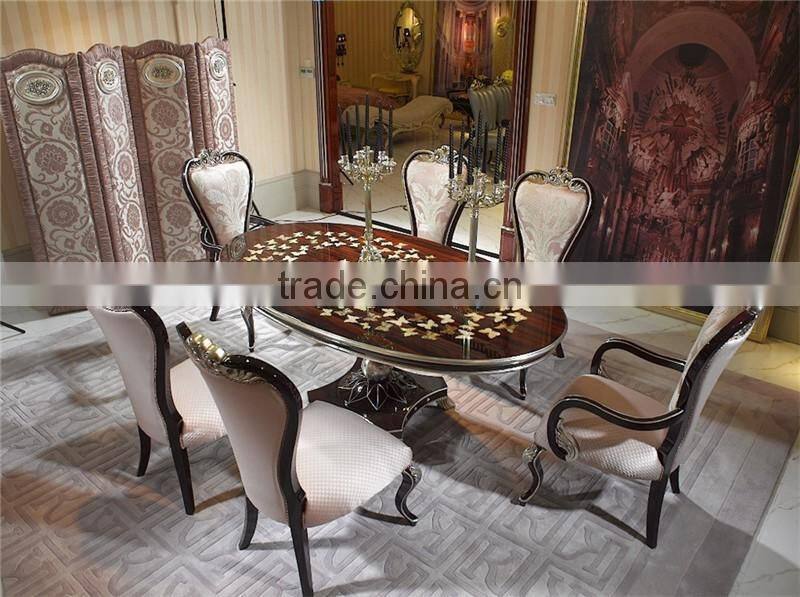 Elegant and Noble Butterfly Inlaid Oval Dining Table Set, Individual Design Antique Classic Six Seats Dining Table Set