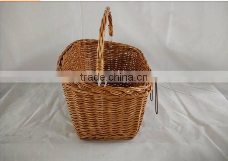 100%Handmade cheap big wicker shopping bicycle basket wicker front bike bicycle basket with hook