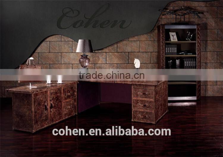 Cohen antique classic european furniture design genuine cowhide leather solid wooden office desk furniture for sale