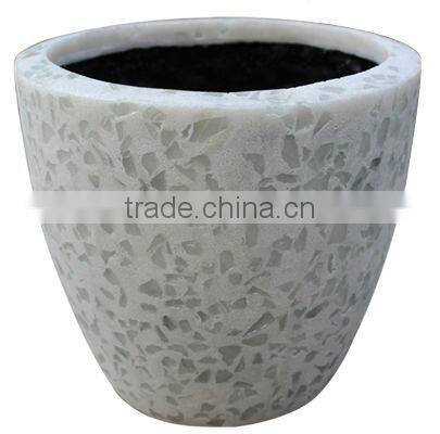 sandstone round flower pot with glass pieces garden pots