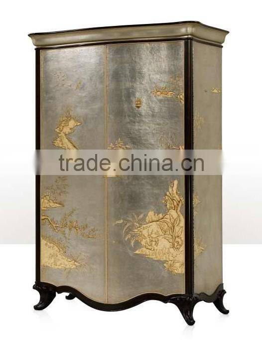 Royal Elegant English Style Victorian Silver Floral Painted Solid Wood Crown Bed with Matching Bedroom Items BF12-05244a