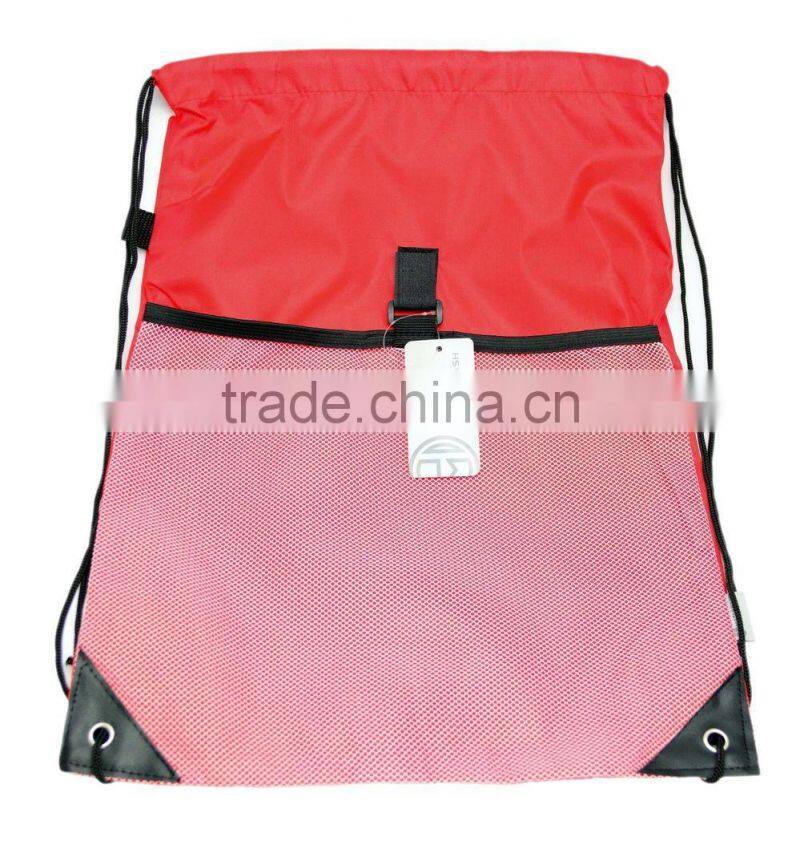 Promotional Custom Designed Mesh Drawstring Backpacks/Wholesale string bags with front mesh pockets