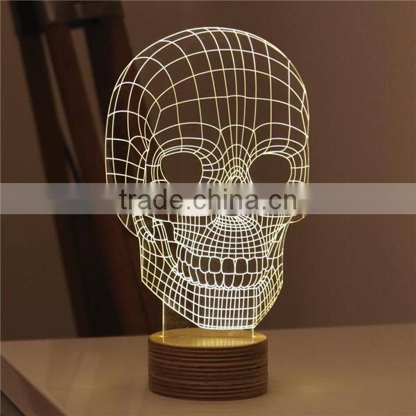 New Home Decor gift skull 3d led night on table ,light base crystal led glass 3d laser China supplier for home Decoration