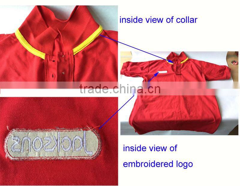 Embroidred LOGO 3pcs Transparent Front Fly Buttons 50% Polyester 50% Cotton Red T Shirt