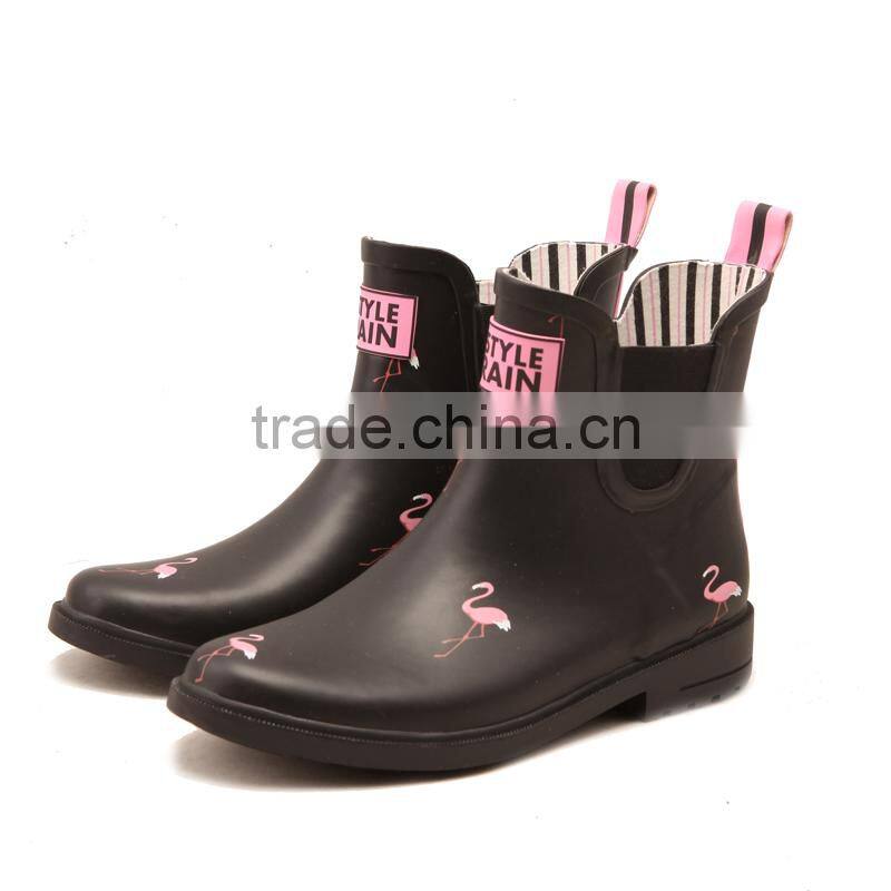 hotsale girls fashion stylish low height hand made natural rubber upper outsole printed chelsea style rain shoes water boots