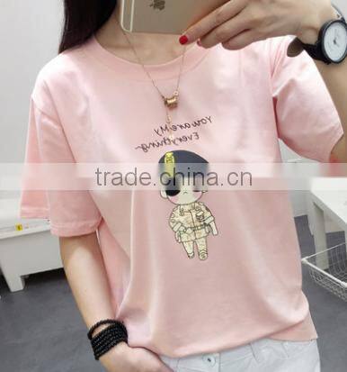 2016 New Fashion Style Summer Girl Student Popular Korean Star Commics Potrait Print Short Sleeve T- shirt