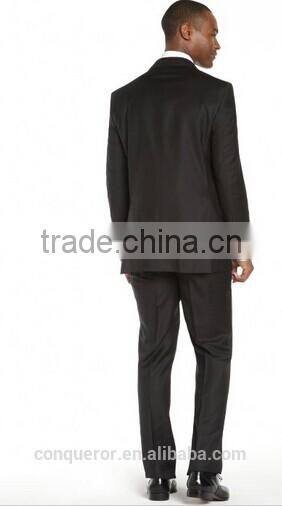 Black Pinstripe Wool 2-Button SuitWith Flat Front Pants (SHT1093)