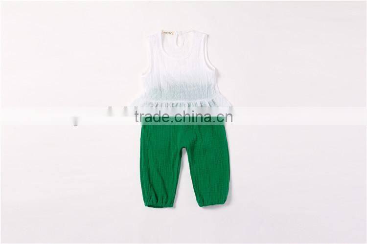 Wholesale children's boutique clothing sets vest shirt pure color muslin pants