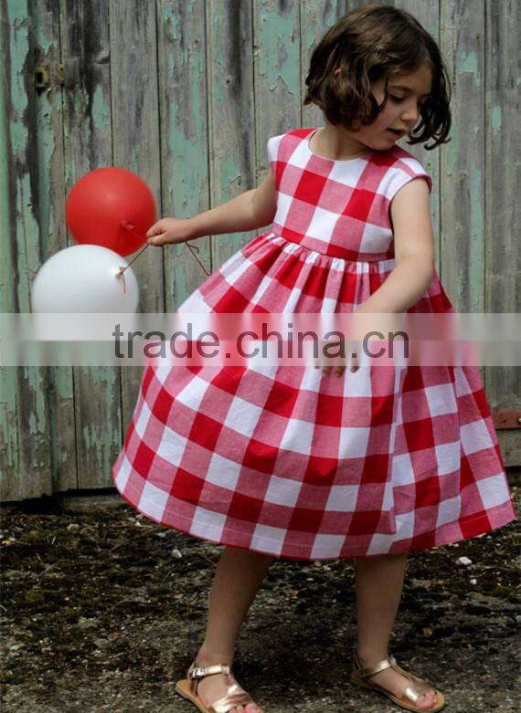 Red Gingham Kid Dress Summer Toddler Girls Clothes Checked Baby Girl Frocks