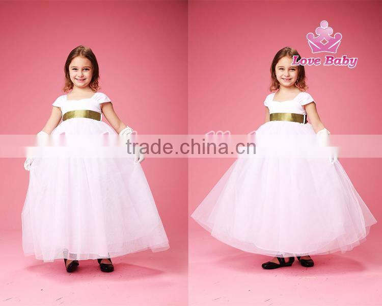 Baby Girls White Party Wedding Elegant Short Sleeves Maxi Dresses
