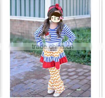 2015 Fashion baby winter fall chevron pajamas outfits girl clothing set gigle moon remake sets